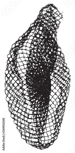 Black patterned net. Abstract monochrome background of coarse crumpled net pattern.  Rope net vector silhouette. Vector illustration.