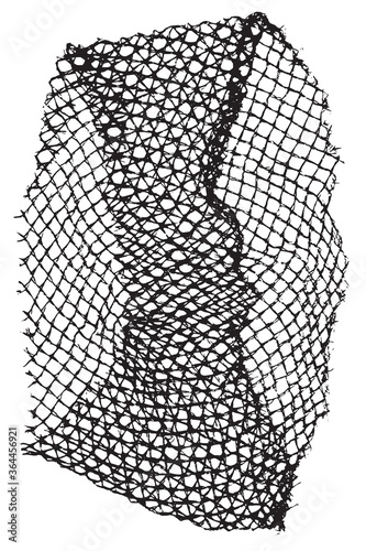 Black patterned net. Abstract monochrome background of coarse crumpled net pattern.  Rope net vector silhouette. Vector illustration.