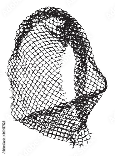 Fototapeta Naklejka Na Ścianę i Meble -  Black patterned net. Abstract monochrome background of coarse crumpled net pattern.  Rope net vector silhouette. Vector illustration.