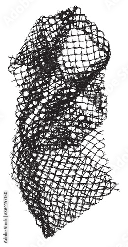 Black patterned net. Abstract monochrome background of coarse crumpled net pattern. Rope net vector silhouette. Vector illustration.