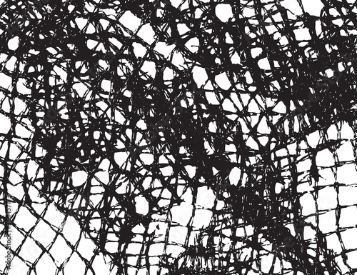 Black patterned net. Abstract monochrome background of coarse crumpled net pattern.  Rope net vector silhouette. Vector illustration.