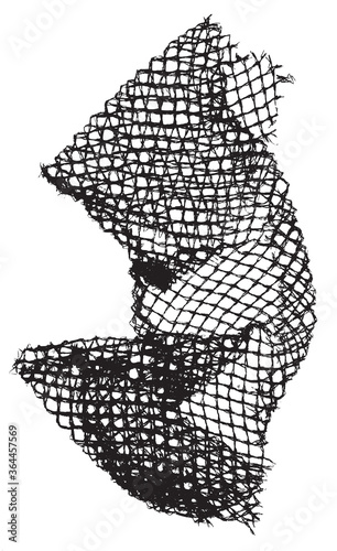 Black patterned net. Abstract monochrome background of coarse crumpled net pattern.  Rope net vector silhouette. Vector illustration.