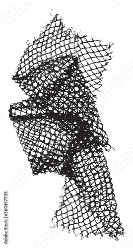 Black patterned net. Abstract monochrome background of coarse crumpled net pattern. Rope net vector silhouette. Vector illustration.