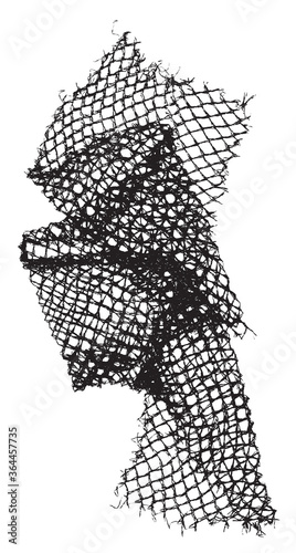 Black patterned net. Abstract monochrome background of coarse crumpled net pattern.  Rope net vector silhouette. Vector illustration.