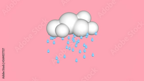 3d rendering cloud and rain. Pop art motion animation. Minimal cartoon style.