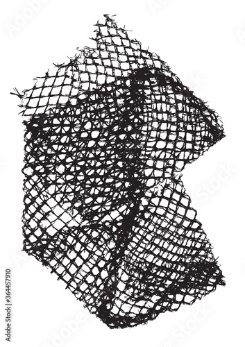 Black patterned net. Abstract monochrome background of coarse crumpled net pattern.  Rope net vector silhouette. Vector illustration.