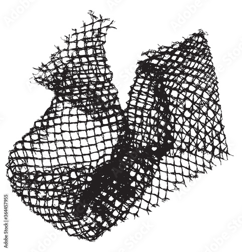 Black patterned net. Abstract monochrome background of coarse crumpled net pattern.  Rope net vector silhouette. Vector illustration.