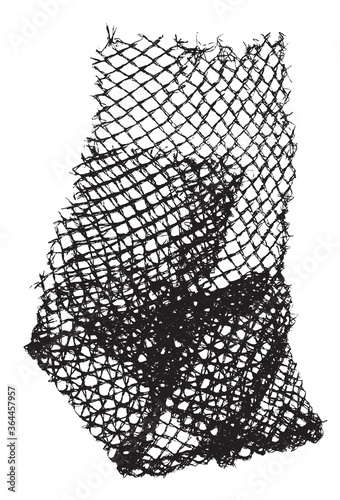 Black patterned net. Abstract monochrome background of coarse crumpled net pattern. Rope net vector silhouette. Vector illustration.