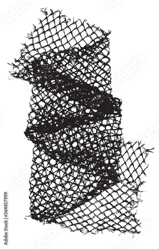 Black patterned net. Abstract monochrome background of coarse crumpled net pattern.  Rope net vector silhouette. Vector illustration.