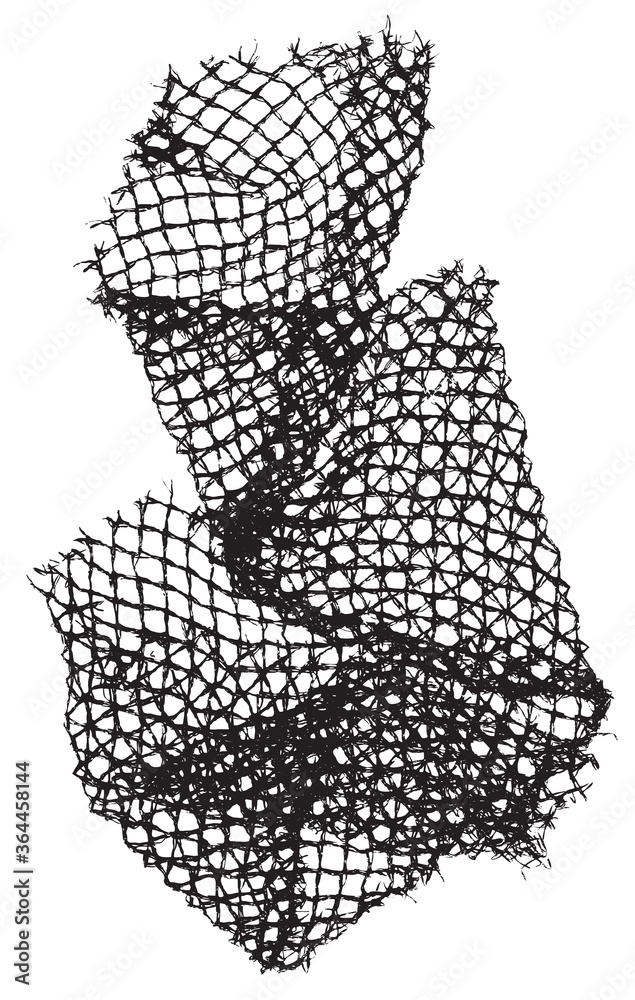 Fototapeta premium Black patterned net. Abstract monochrome background of coarse crumpled net pattern. Rope net vector silhouette. Vector illustration.