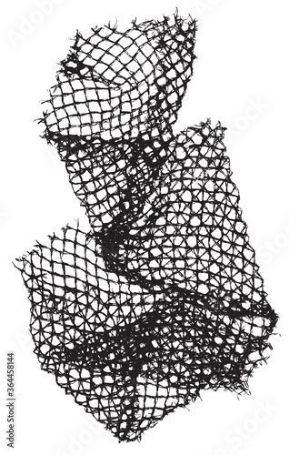 Black patterned net. Abstract monochrome background of coarse crumpled net pattern. Rope net vector silhouette. Vector illustration.