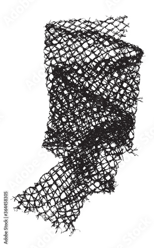 Black patterned net. Abstract monochrome background of coarse crumpled net pattern. Rope net vector silhouette. Vector illustration.