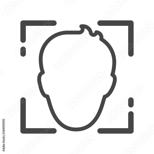 silhouette of man head view with face recognition system in trendy flat style isolated on white background