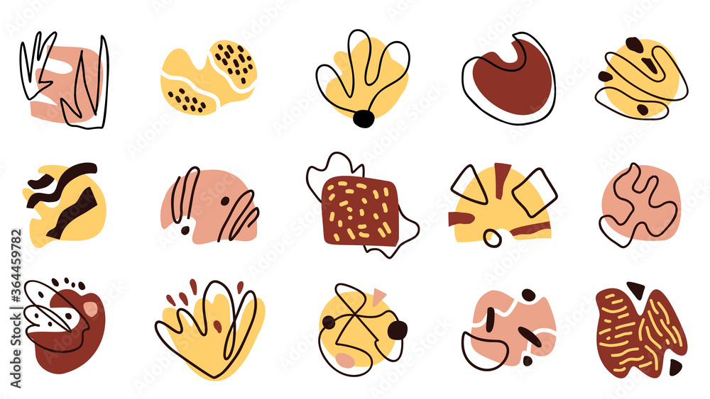 Abstract shapes vector hand drawn set. Contemporary modern trendy doodles.