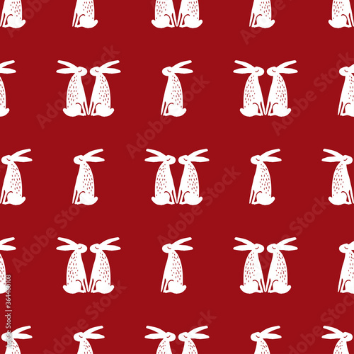 Seamless hand drawn pattern with rabbits.