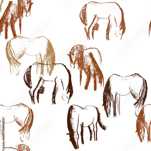 Seamless hand drawn pattern with horses.
