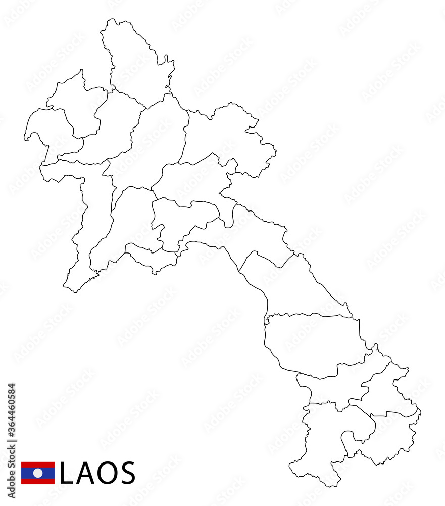 Laos map, black and white detailed outline regions of the country. Vector illustration