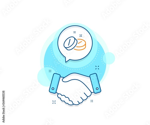 Medicine drugs sign. Handshake deal complex icon. Medical tablet line icon. Pharmacy medication symbol. Agreement shaking hands banner. Medical tablet sign. Vector