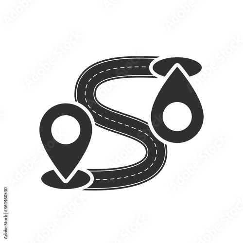 flat abstract curved asphalt road with pins on it