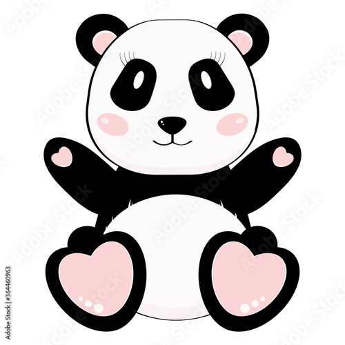 Cute baby panda bear with heart. Vector illustration isolated on white background. Cartoon style. 