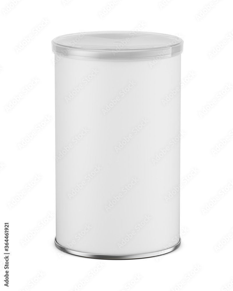 Blank white cardboard cylinder box mockup with plastic lid. Cyllindrical tube container mock up. 3d rendering Blank white cardboard cylinder box mockup with plastic lid. Cyllindrical tube container mock up. 3d rendering