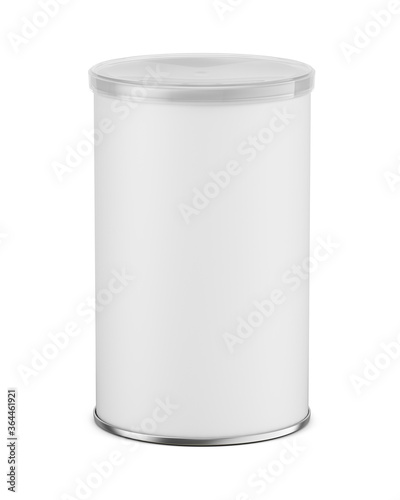 Blank white cardboard cylinder box mockup with plastic lid. Cyllindrical tube container mock up. 3d rendering