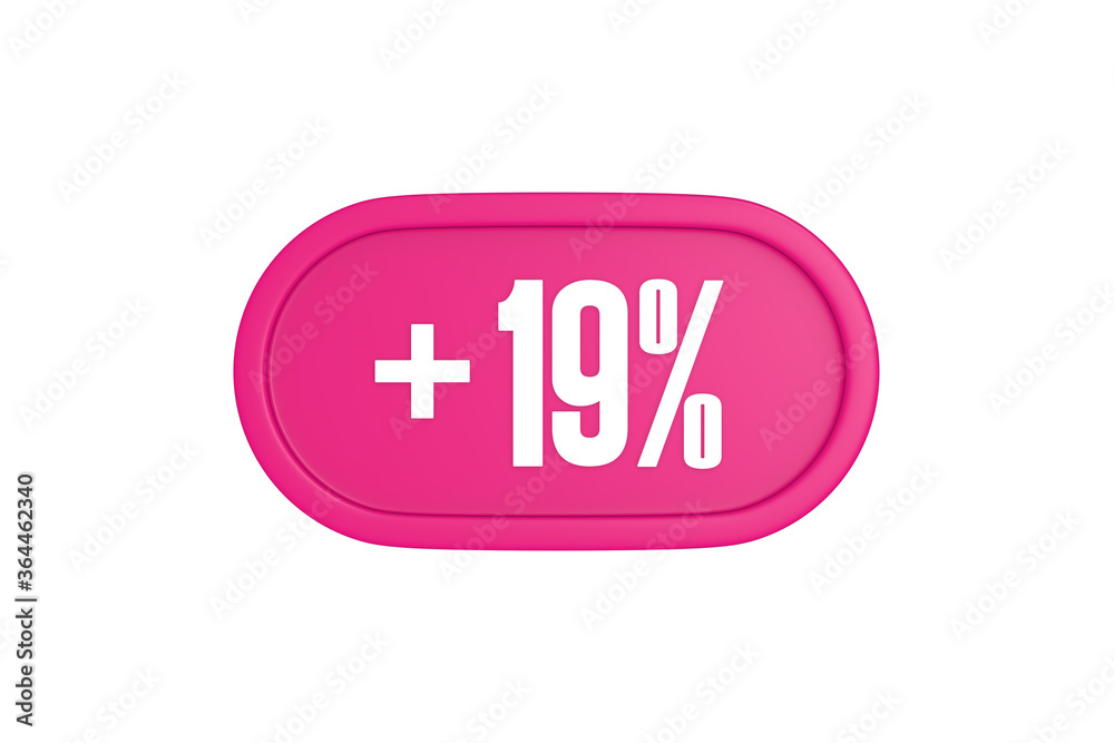 19 Percent increase 3d sign in pink color isolated on white background, 3d illustration. 19 Percent increase 3d sign in pink color isolated on white background, 3d illustration.