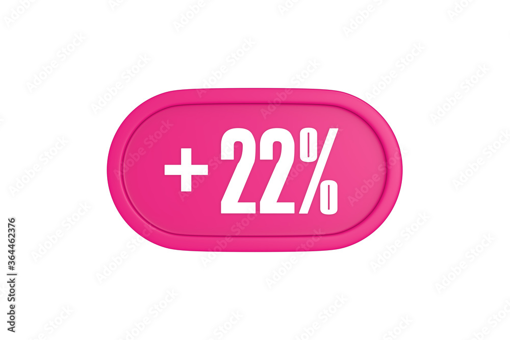 22 Percent increase 3d sign in pink color isolated on white background, 3d illustration. 22 Percent increase 3d sign in pink color isolated on white background, 3d illustration.