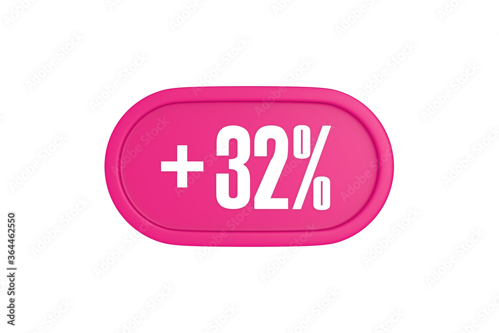 32 Percent increase 3d sign in pink color isolated on white background, 3d illustration. 32 Percent increase 3d sign in pink color isolated on white background, 3d illustration.