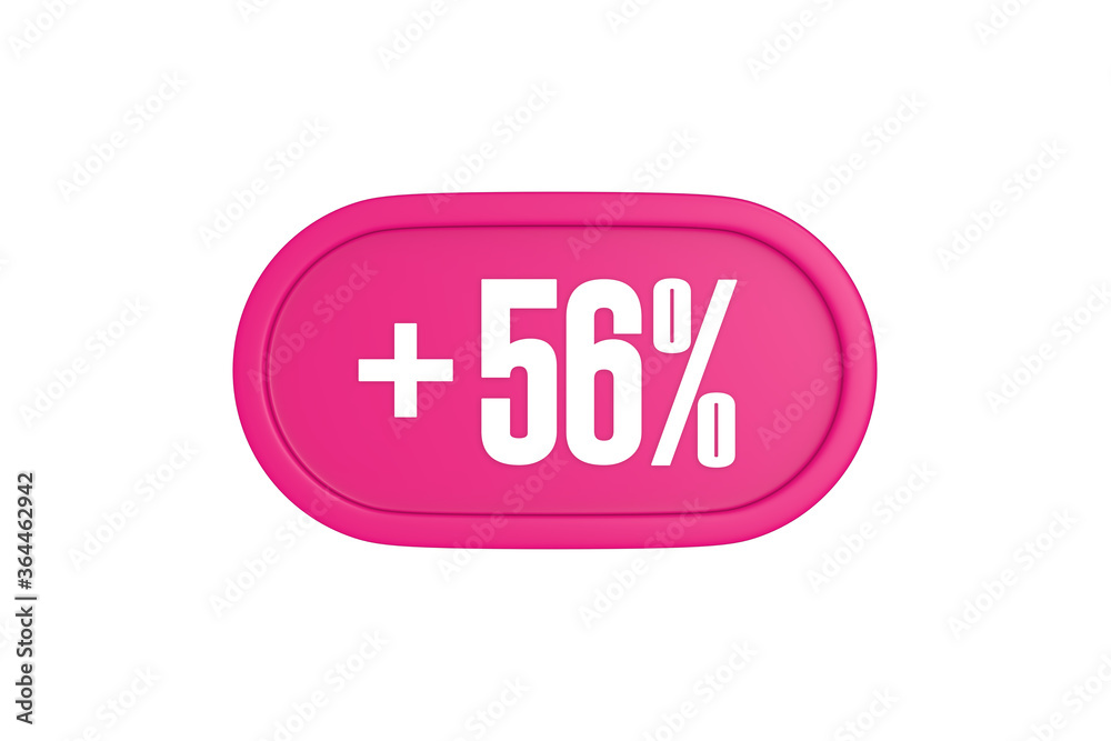 56 Percent increase 3d sign in pink color isolated on white background, 3d illustration. 56 Percent increase 3d sign in pink color isolated on white background, 3d illustration.
