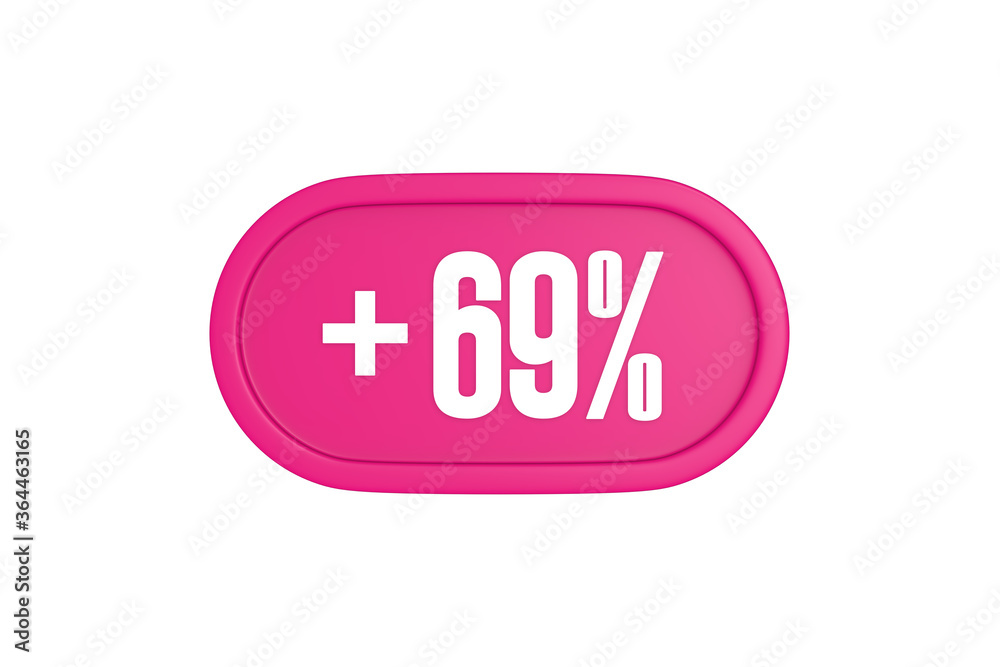69 Percent increase 3d sign in pink color isolated on white background, 3d illustration. 69 Percent increase 3d sign in pink color isolated on white background, 3d illustration.