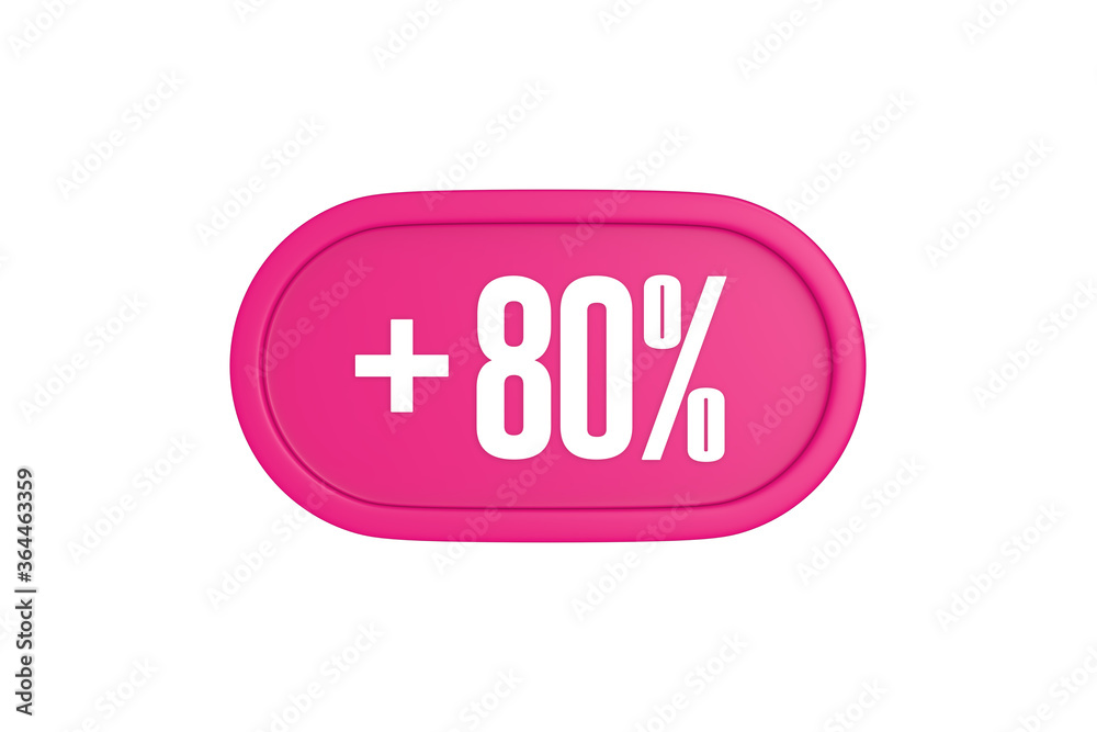 80 Percent increase 3d sign in pink color isolated on white background, 3d illustration. 80 Percent increase 3d sign in pink color isolated on white background, 3d illustration.