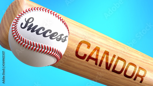 Success in life depends on candor - pictured as word candor on a bat, to show that candor is crucial for successful business or life., 3d illustration photo