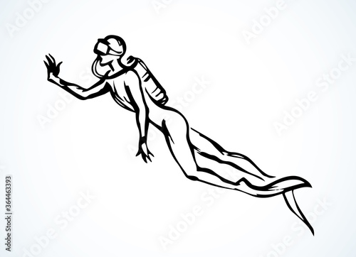 Scuba diver underwater. Vector drawing
