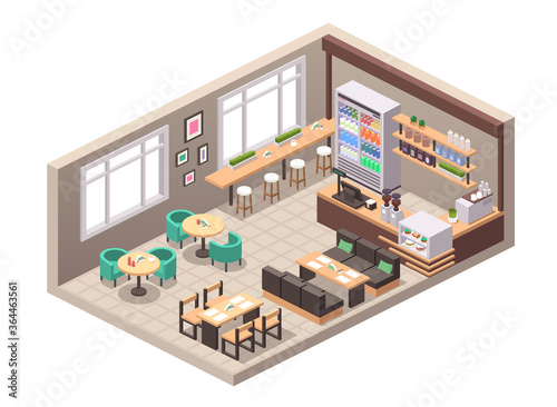 Vector realistic illustration isometric cafe
