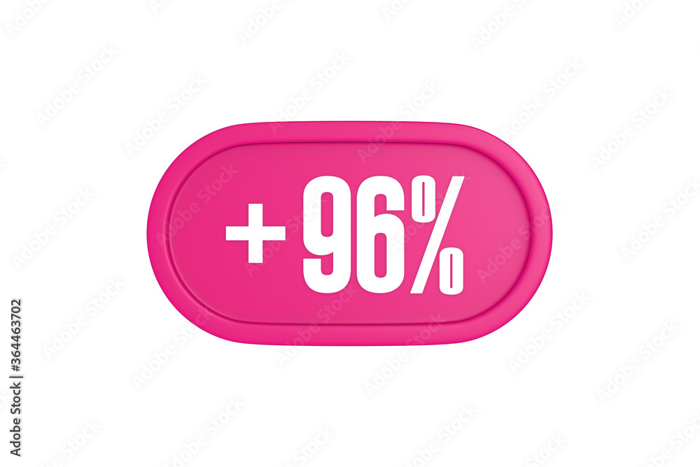 96 Percent increase 3d sign in pink color isolated on white background, 3d illustration. 96 Percent increase 3d sign in pink color isolated on white background, 3d illustration.
