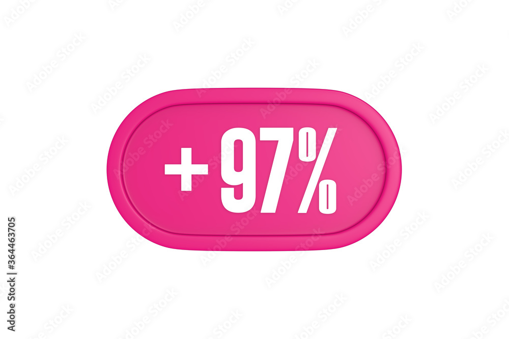 97 Percent increase 3d sign in pink color isolated on white background, 3d illustration. 97 Percent increase 3d sign in pink color isolated on white background, 3d illustration.