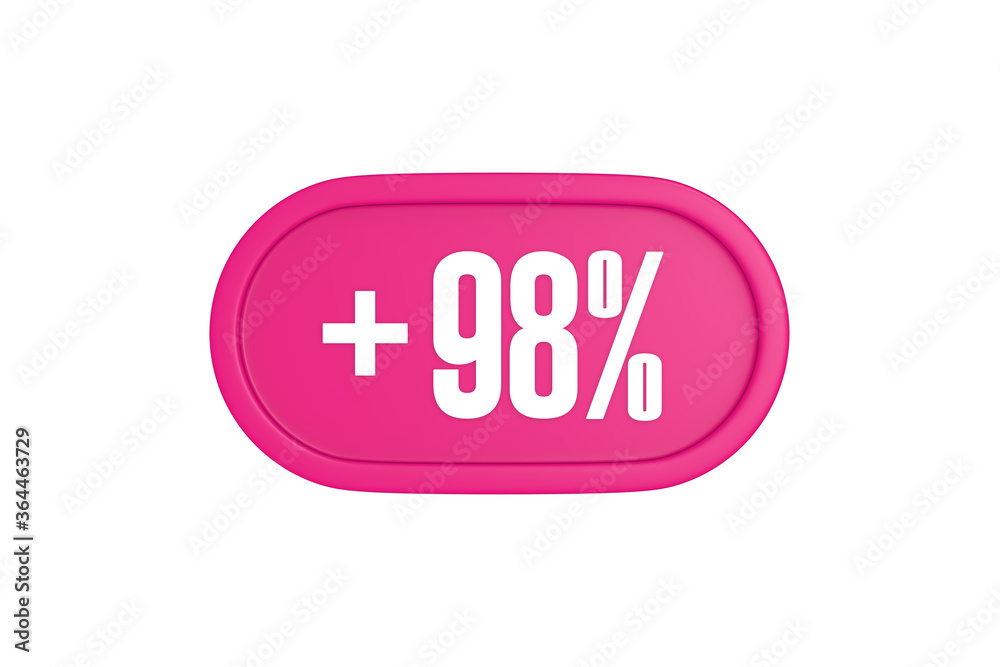 98 Percent increase 3d sign in pink color isolated on white background, 3d illustration. 98 Percent increase 3d sign in pink color isolated on white background, 3d illustration.