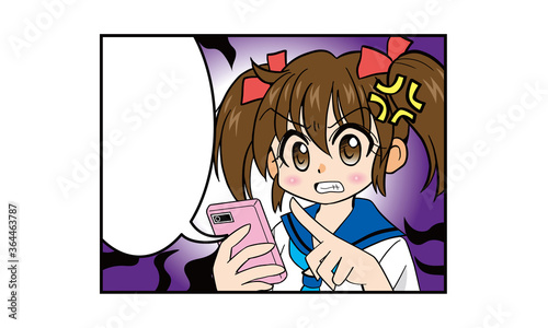 スマートフォンを使っているツインテールでセーラー服の女の子のマンガ