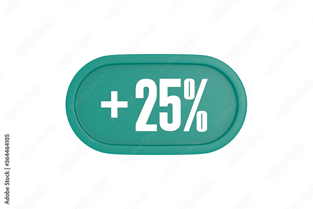 25 Percent increase 3d sign in teal color isolated on white background, 3d illustration. 25 Percent increase 3d sign in teal color isolated on white background, 3d illustration.