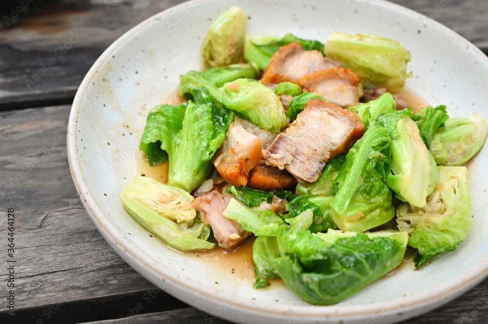 Stir fried cabbage pork belly - Thai food Stir fried cabbage pork belly - Thai food