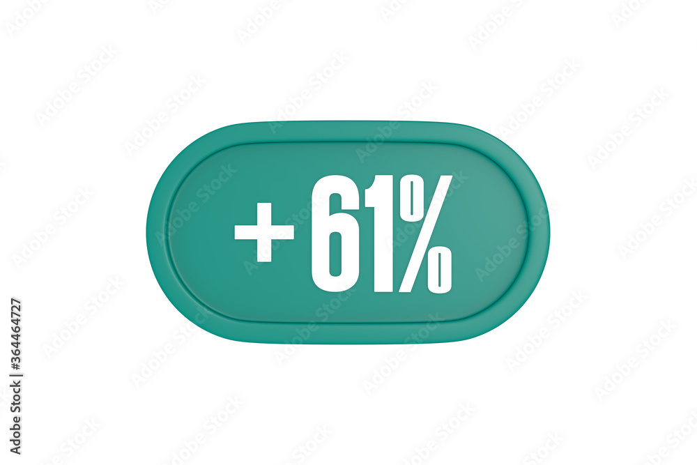 61 Percent increase 3d sign in teal color isolated on white background, 3d illustration. 61 Percent increase 3d sign in teal color isolated on white background, 3d illustration.