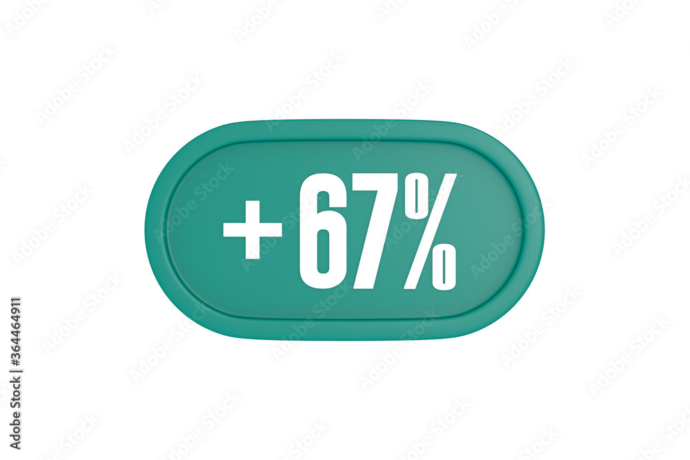 67 Percent increase 3d sign in teal color isolated on white background, 3d illustration. 67 Percent increase 3d sign in teal color isolated on white background, 3d illustration.