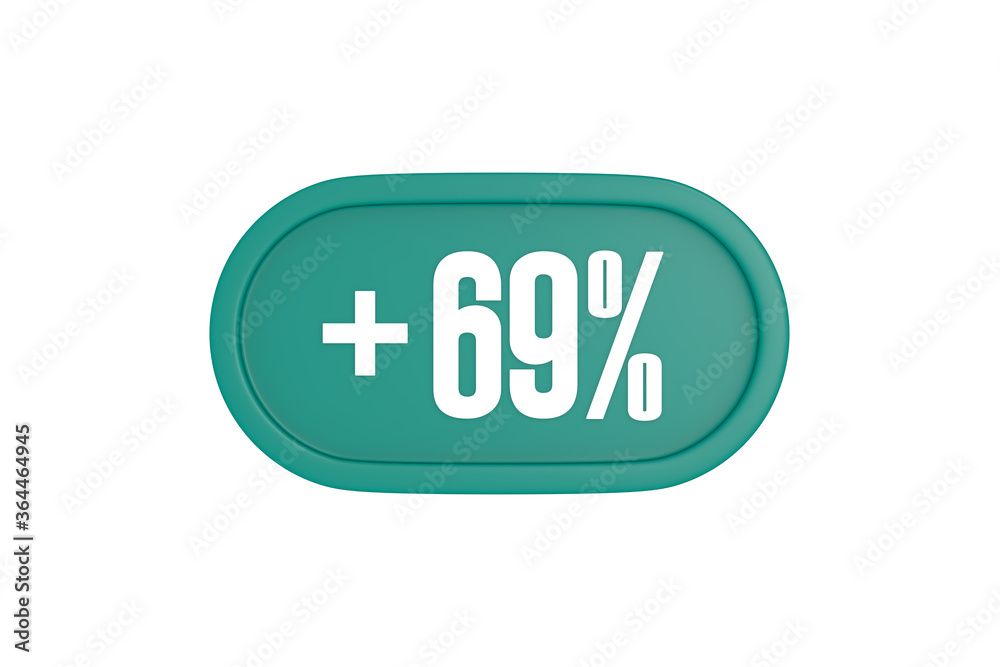 69 Percent increase 3d sign in teal color isolated on white background, 3d illustration. 69 Percent increase 3d sign in teal color isolated on white background, 3d illustration.
