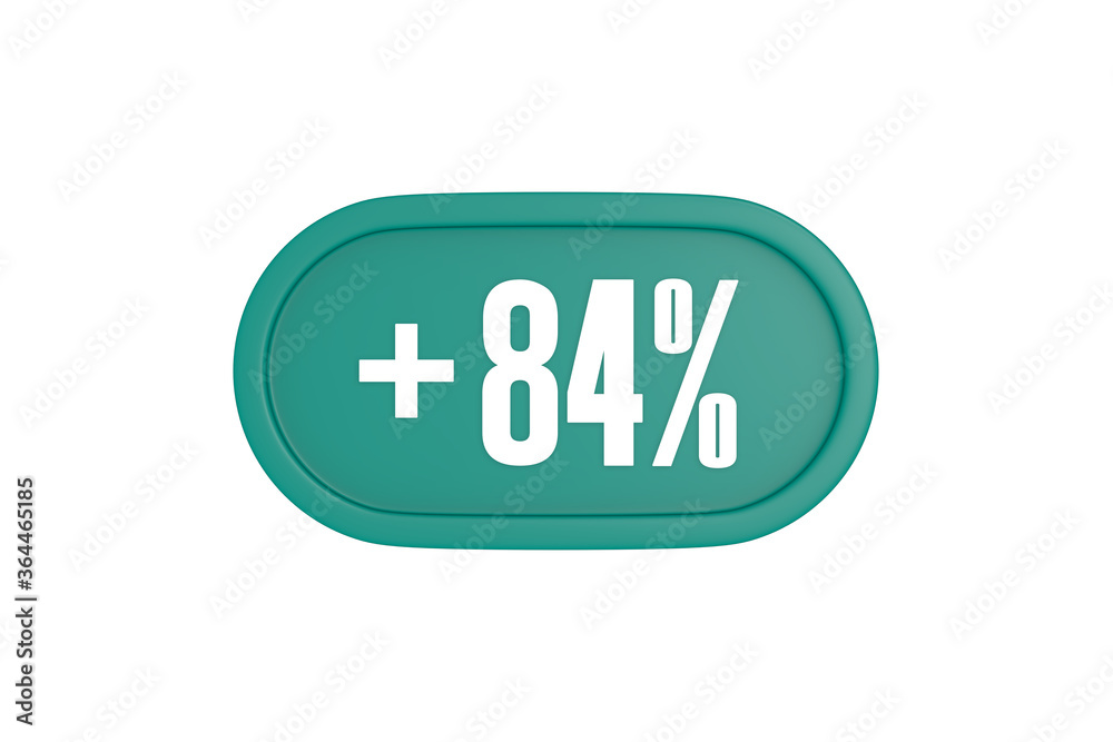 84 Percent increase 3d sign in teal color isolated on white background, 3d illustration. 84 Percent increase 3d sign in teal color isolated on white background, 3d illustration.