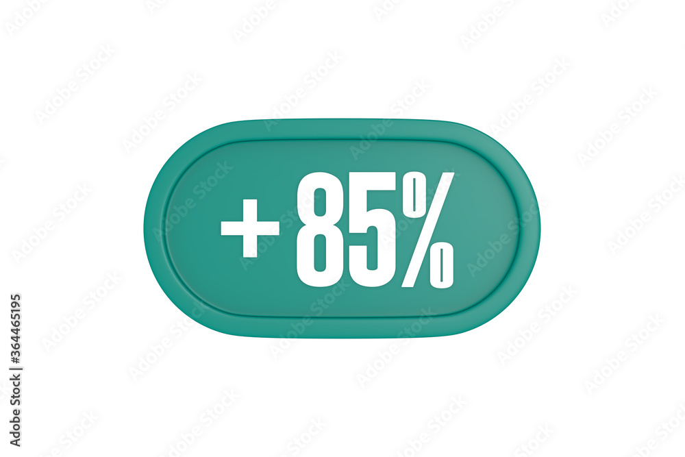 85 Percent increase 3d sign in teal color isolated on white background, 3d illustration. 85 Percent increase 3d sign in teal color isolated on white background, 3d illustration.