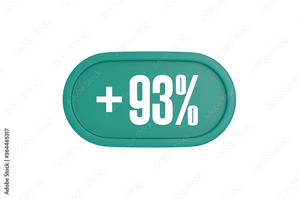 93 Percent increase 3d sign in teal color isolated on white background, 3d illustration. 93 Percent increase 3d sign in teal color isolated on white background, 3d illustration.