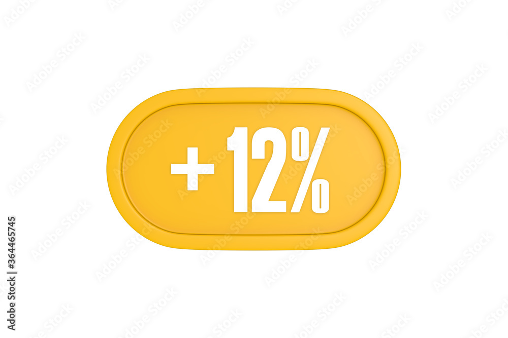 12 Percent increase 3d sign in yellow isolated on white background, 3d illustration. 12 Percent increase 3d sign in yellow isolated on white background, 3d illustration.