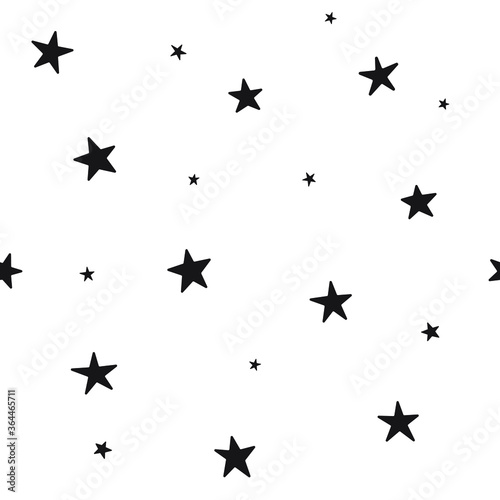 Star seamless pattern. Night  space or christmas theme. Flat vector background in black and white. 
