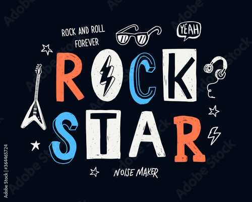 Rock star vector slogan graphic, for t-shirt prints and other uses.